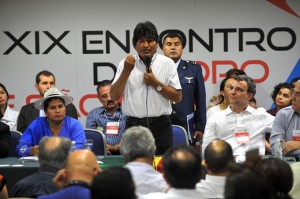 O presidente da Bolívia Evo Morales faz o discurso de encerramento do 19º Encontro do Foro de São Paulo. (Foto: Nelson Almeida/France Presse)